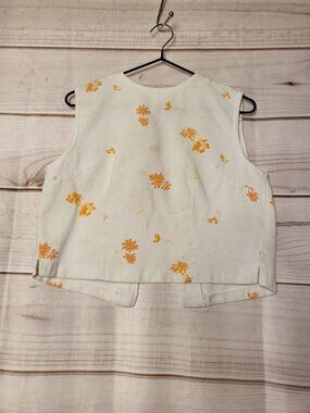 Akimbo Women's Ivory Orange Floral 100% Cotton Sleeveless Crop Top